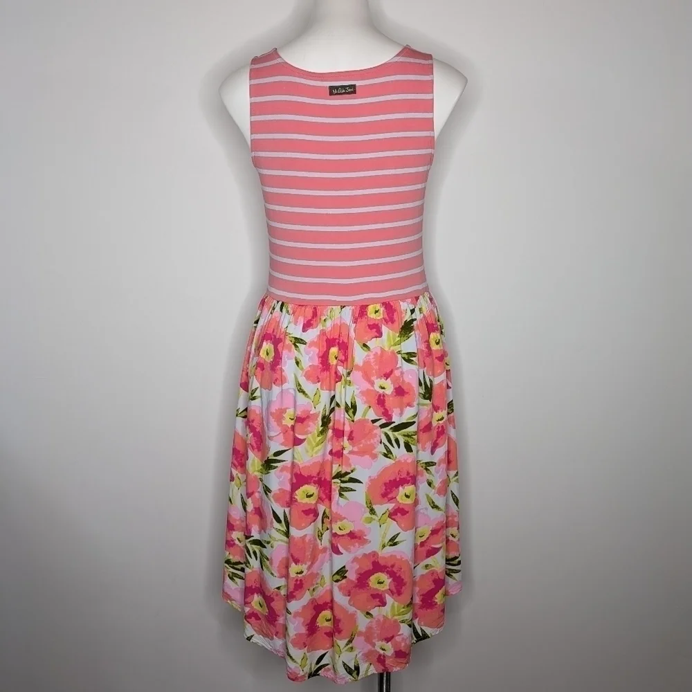 ✨3/$15 Matilda Jane blue grey floral cinch accent scoop neck sleeveless dress M - Picture 6 of 9